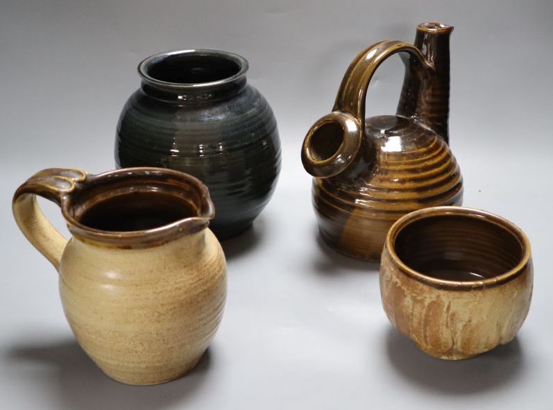 A collection of four pieces of high fired Studio pottery by Andrew Rudebeck, tallest 21cm